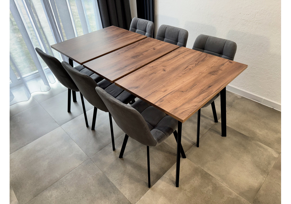 Стол деревянный Woodville Кортни 117 (157) x 77 дуб крафт табачный, черный матовый, ножки черные