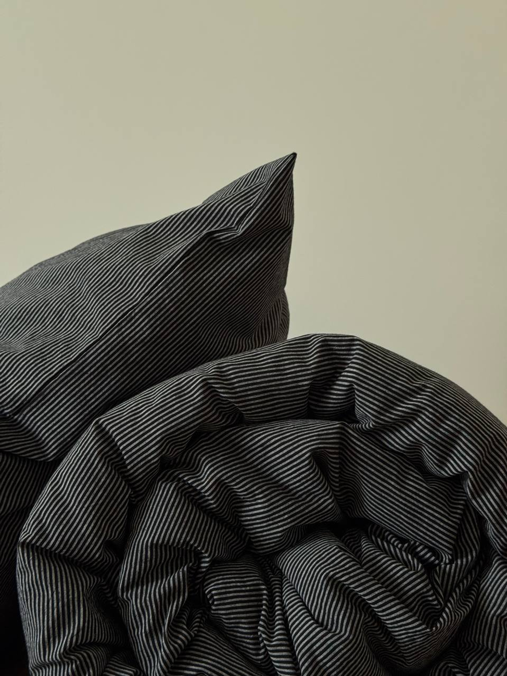 КПБ 1.5 сп ВАРЕНЫЙ ХЛОПОК "Серо-черная мелкая полоса"