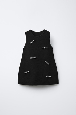 ZARA ТРИКОТАЖНОЕ ПЛАТЬЕ С БАНТАМИ В КЛЕТКУ ВИШИ, ЧЕРНЫЙ