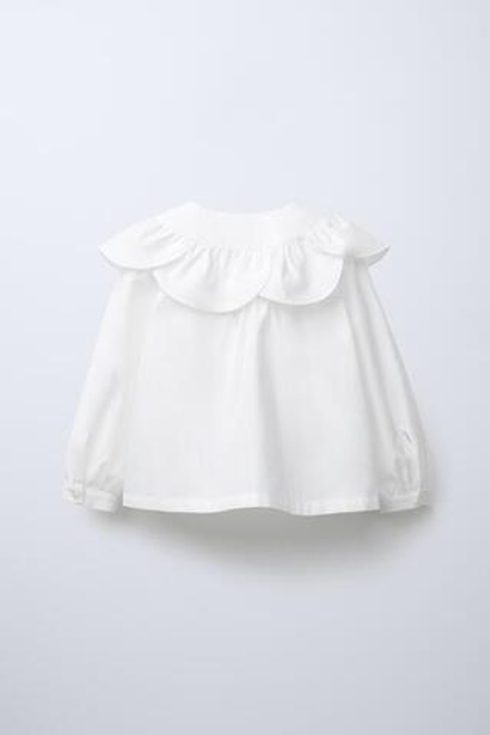 ZARA РУБАШКА ИЗ ПОПЛИНА С ВОРОТНИКОМ, БЕЛЫЙ