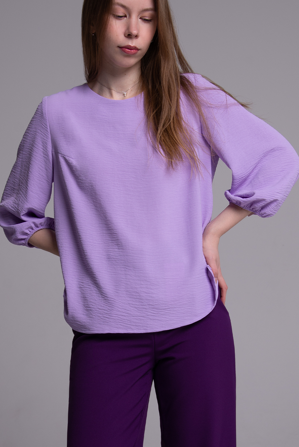 Блузка женская 3246ЛПБ, сиреневый #30Сир093246ЛПБ