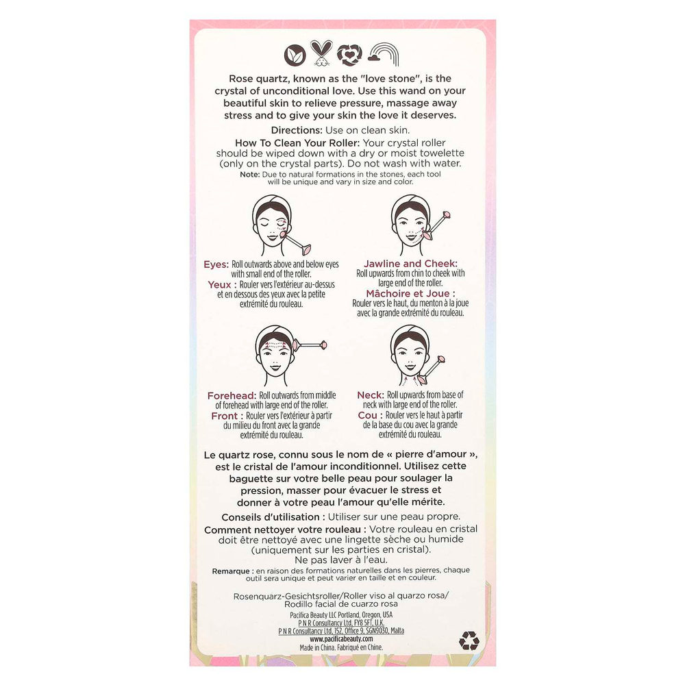 Pacifica, Crystal Wand, массажер-ролик для лица из розового кварца, 1 шт.