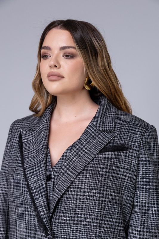 Жакет однобортный в клетку, серый