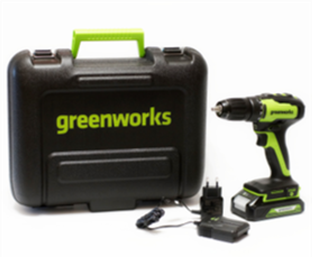 Дрель-шуруповерт Greenworks GD24DD35K2, 24V, бесщеточная, 35Нм, c 1хАКБ 2Ач и ЗУ 2А, в кейсе (3704007UA)