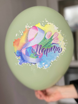 Воздушный шар с рисунком латексные Belbal на 8 марта, Тюльпаны, розовые, голубые, зеленые 35см ПАЛИТРА №4337