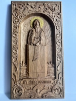Освященная Икона Никиты Столпника резная из дуба 26х14 см