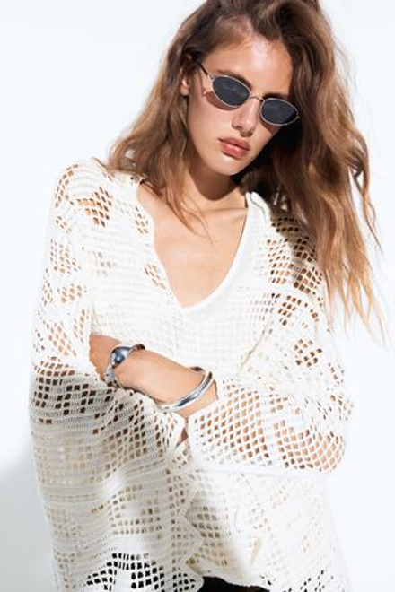 Massimo Dutti Кейп из кружева кроше, белый