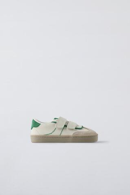 ZARA КРОССОВКИ ИЗ КОЖИ С РЕМЕШКАМИ, ЗЕЛЕНЫЙ
