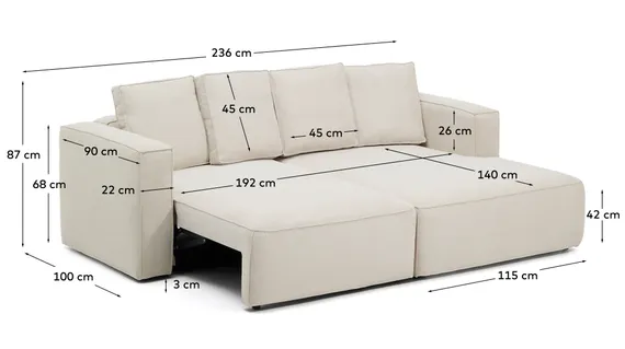 Диван-кровать Marela бежевый шенилл 3-местный с кушеткой справа 236 см