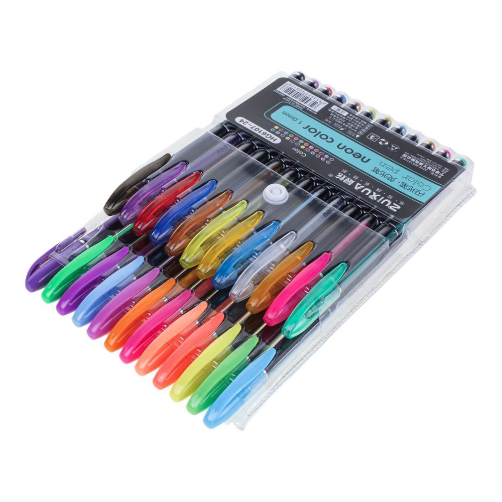 Набор гелевых ручек с блестками 1мм 24 штук в ПВХ упаковке