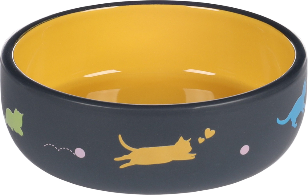 Миска керамическая для кошки Flamingo RANI, 380 мл, 13,5x4,5 см, жёлтый/тёмно-серый