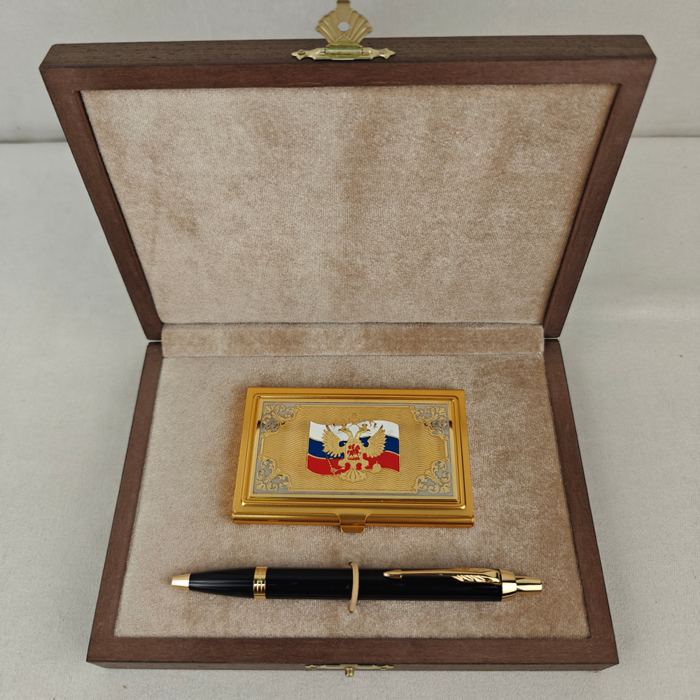 Набор "Гербовый" №27 визитница (Златоуст), ручка Паркер