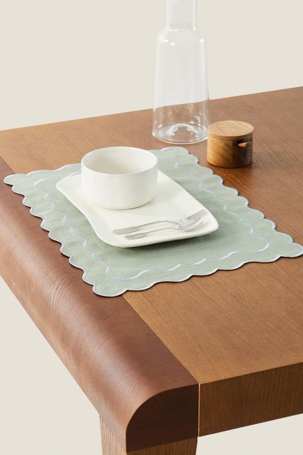 ZARA HOME ЛЬНЯНАЯ САЛФЕТКА С ВОЛНИСТЫМИ КРАЯМИ, ЗЕЛЕНЫЙ