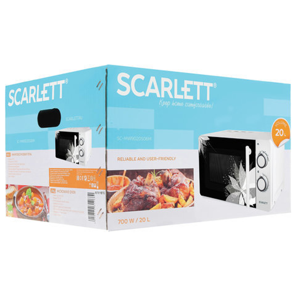 Микроволновая печь SCARLETT SC-MW9020S06M, объем 20 л, 700 Вт, механическое управление, таймер, гриль, белая, SC - MW9020S06M