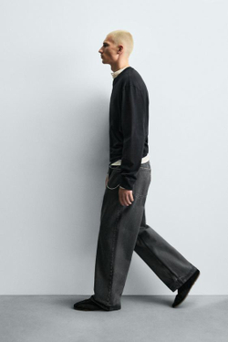 ZARA ДЖИНСЫ BAGGY FIT С ЭФФЕКТОМ ВОЩЕНИЯ, УГОЛЬНЫЙ