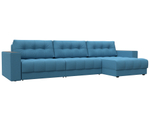 Диван угловой с декором Лига-049 НПБ Лонг, Амур 10 РОГОЖКА голубой