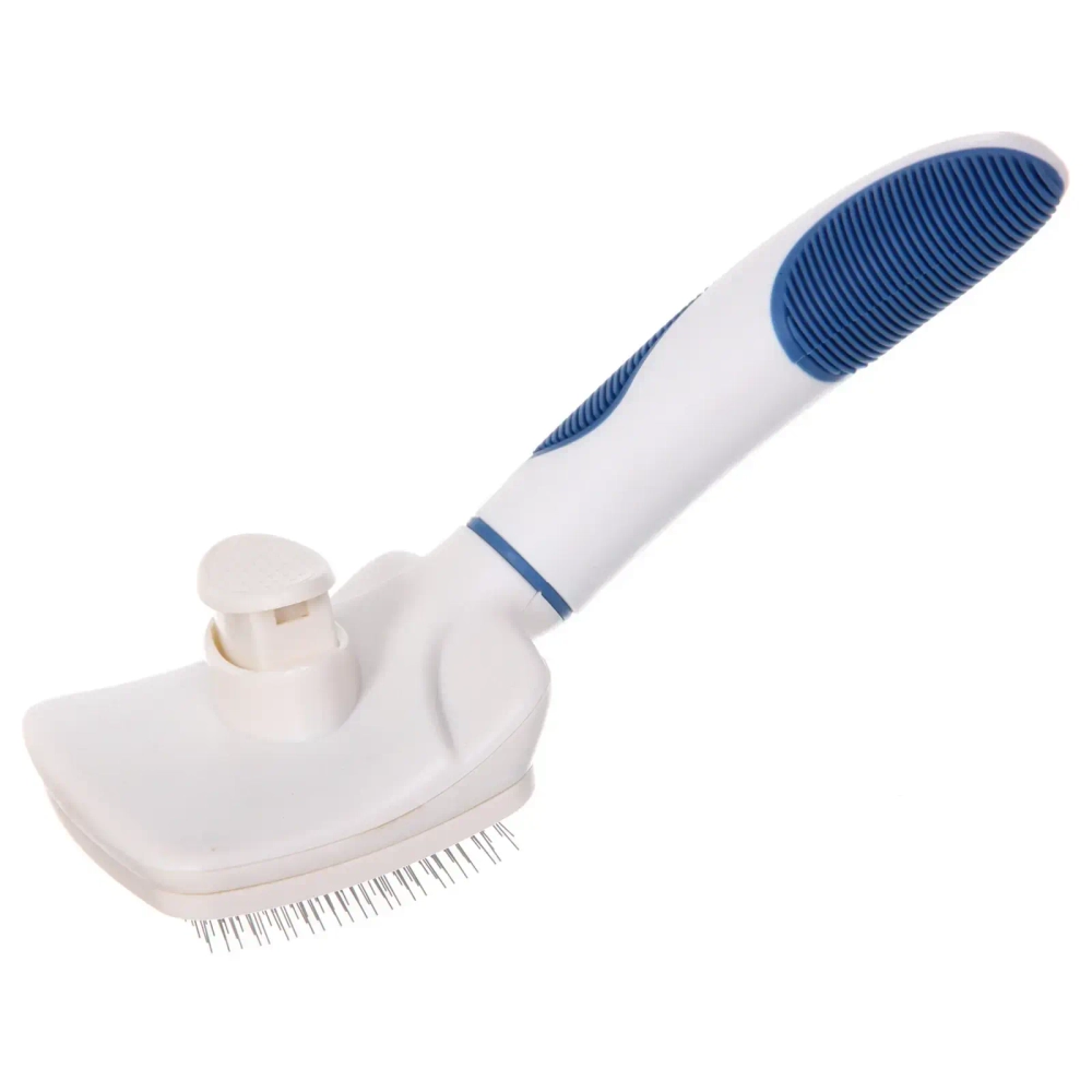 Расческа - пуходёрка для животных «ЛАПУСИКИ», коллекция БРО, прорезиненная ручка, цвет белый/голубой, 10*21.5см (блистер)