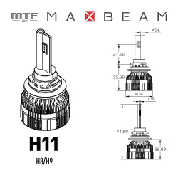 Светодиодные лампы ближнего и габаритного света для Toyota Camry 2006-11 (XV40) MTF Light H11 MaxBeam 5000lm 6000K, 12V 55W (к-т 2 шт.)+W5W Firefly 5500K 70lm (к-т 2 шт.)