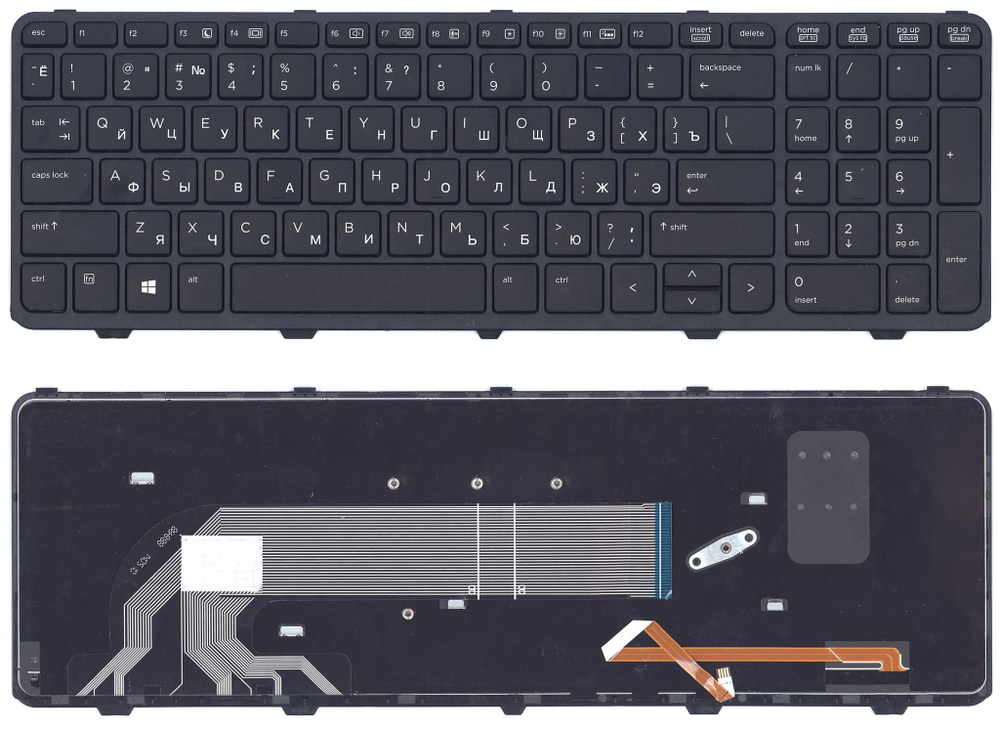 Клавиатура для ноутбука HP 450 G2 черная с рамкой с подсветкой