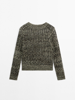 Massimo Dutti Свитер из смесового хлопка с ажурным узором, серый