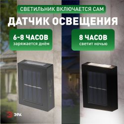 Светильник уличный ЭРА ERAFS024-02 на солнечной батарее настенный Практик 2 LED | Садовые фасадные светильники