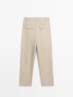 Massimo Dutti Льняные брюки морковного кроя, каменный