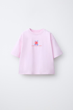 ZARA ФУТБОЛКА С ЦВЕТОЧНЫМ ПРИНТОМ, РОЗОВЫЙ