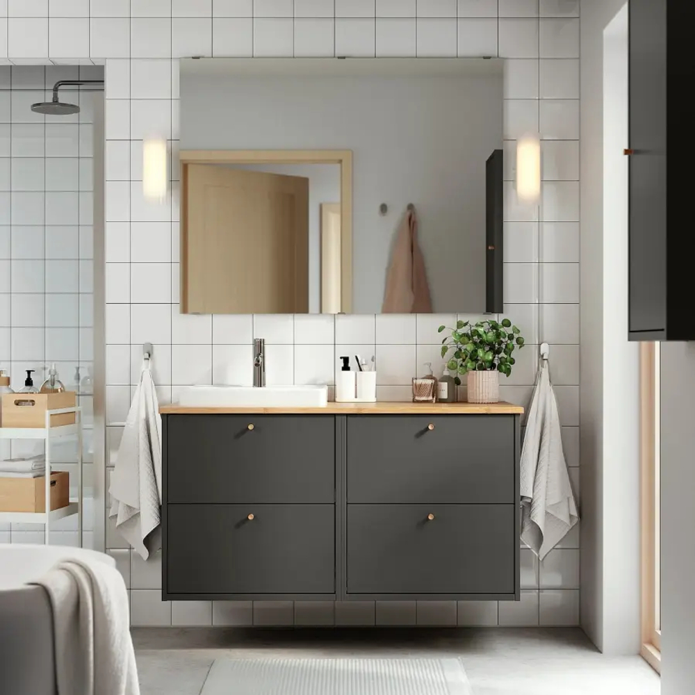 Тумба для ванной  - HAVBÄCK / ORRSJÖN/  HAVBАCK / ORRSJОN IKEA/ХАВБЕК / ОРРДЖЕН ИКЕА, 71х122 см, под беленый дуб /черный