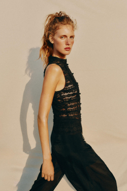 ZARA КРУЖЕВНОЙ ТОП С ЗАСТЕЖКАМИ-ТОГГЛ, ЧЕРНЫЙ