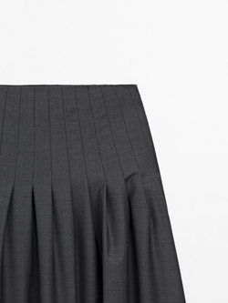Massimo Dutti Юбка миди из смесовой шерсти с плиссировкой, серый