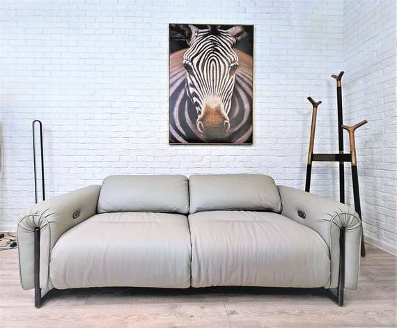 Двухместный диван с электро-реклайнером Colle, 220 см, серая натуральная кожа