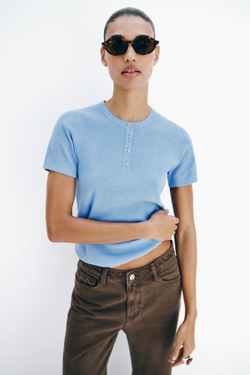 ZARA ДЖИНСЫ Z1975 LOOSE СО СРЕДНЕЙ ПОСАДКОЙ И ВСТАВКАМИ КРЮЧКОМ, КОРИЧНЕВЫЙ