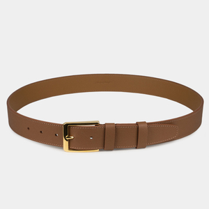 Ремень мужской из кожи теленка Saffiano цвета карамель с золотой пряжкой