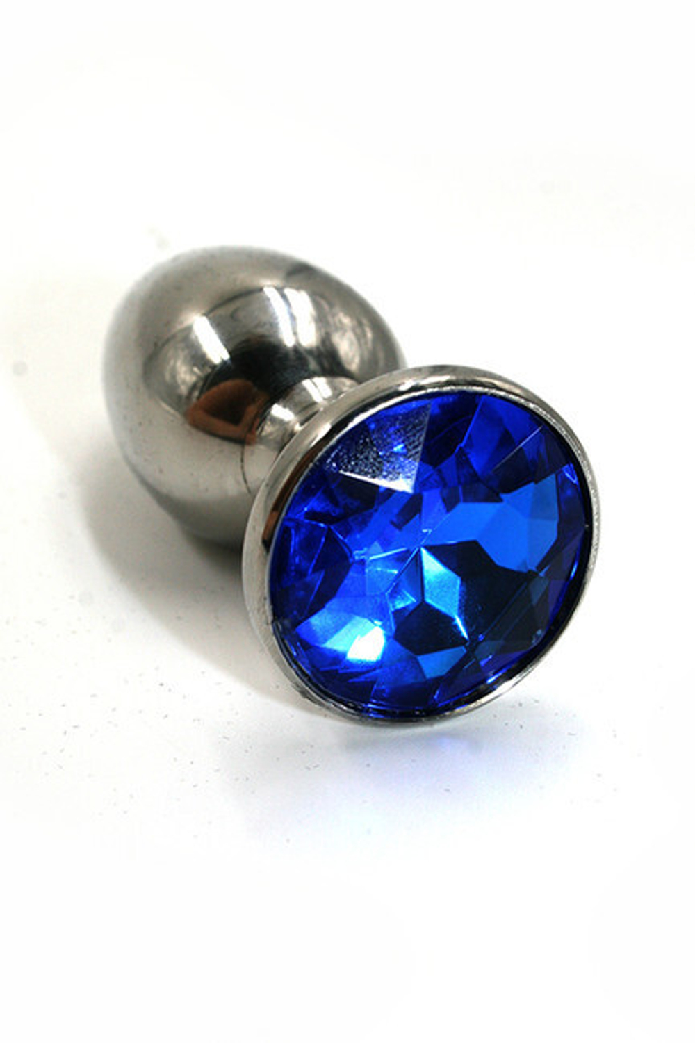 Анальная пробка из аллюминия с ярко-синим кристаллом (Small) (Цвет: серебряный / ярко-синий)