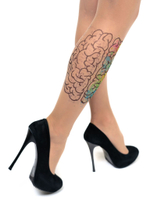 Колготки с принтом в виде мозга на правой ножке (Размер: S-M-L) (Цвет: бежевый)