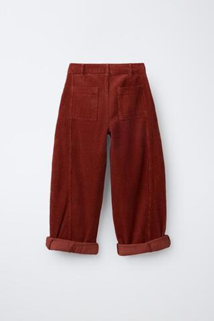 ZARA ВЕЛЬВЕТОВЫЕ БРЮКИ BARREL, ЧЕРЕПИЧНЫЙ