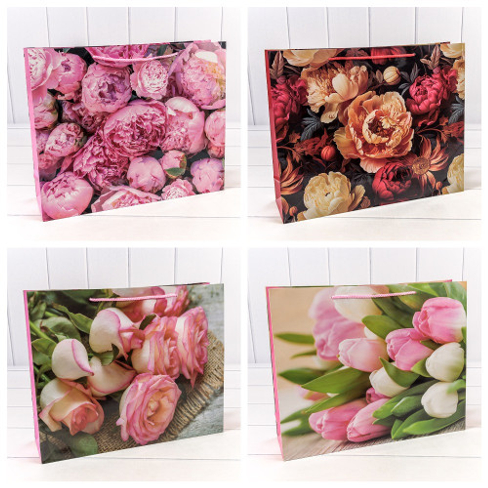 Пакет подарочный 45х32х11см "Цветы" (Микс)