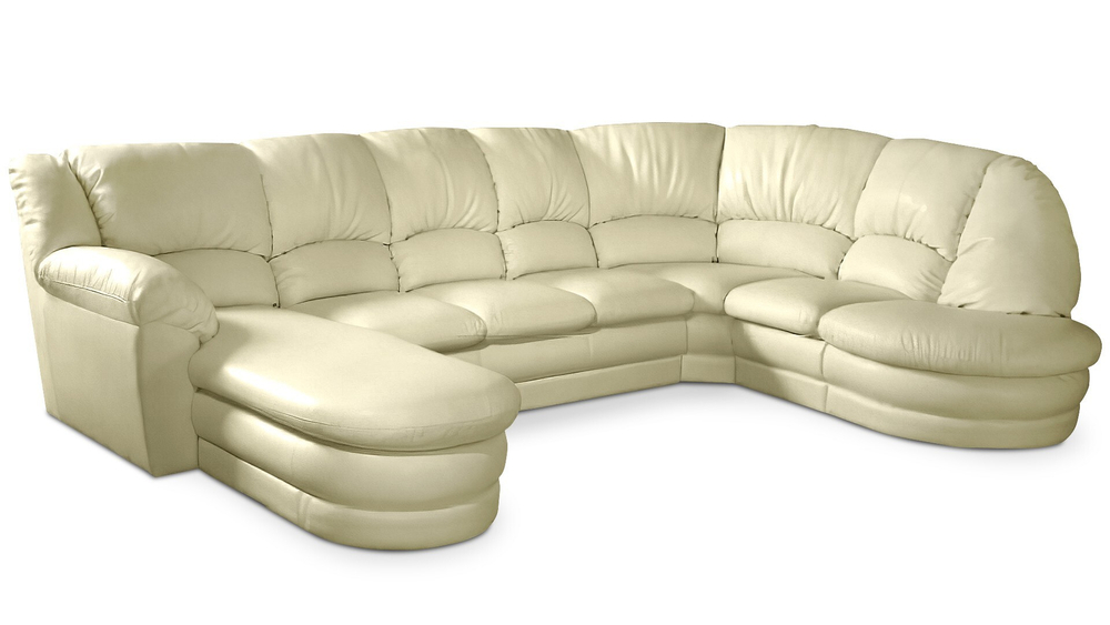 Большой диван Оберон с круглой секцией и оттоманкой Galaxy Milk 358*222*102 см, Бежевый Экокожа Нераскладной Фиеста
