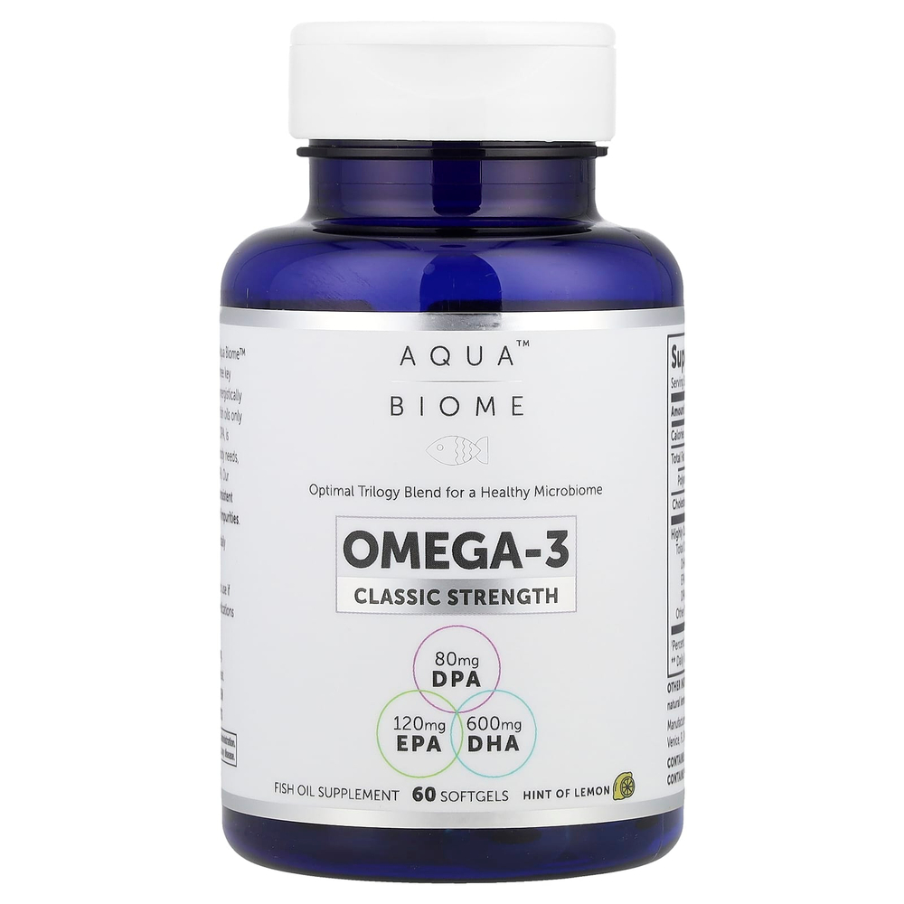 Enzymedica, Aqua Biome, омега-3, классическая сила действия, лимонный вкус, 1200 мг, 60 капсул (600 мг в 1 капсуле)