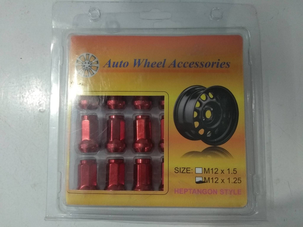 Гайки M12*1,25 закрытый конус 20шт. (красные) внутренний шестигранник Auto Wheel Accessories(д20ш20в3)вес0,695