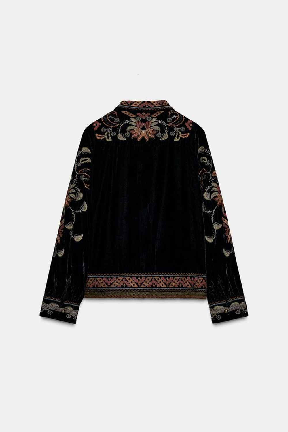 ZARA БАРХАТНАЯ КУРТКА С ВЫШИВКОЙ — ZW COLLECTION, ЧЕРНЫЙ