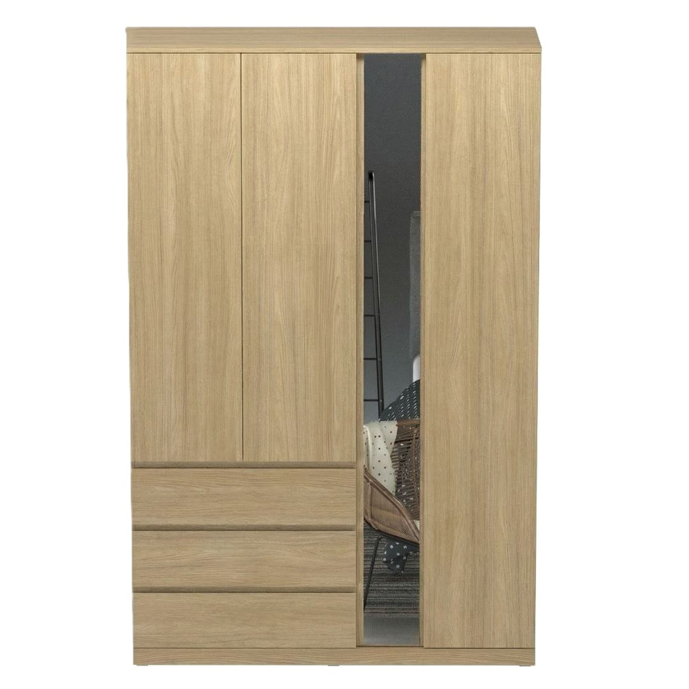 Шкаф распашной Варма Стор 144 с зеркалом, 222*144*57 см, скандинавский дуб