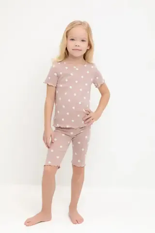 пижама  для девочки  К 1632/кофейный,маленькие яблочки