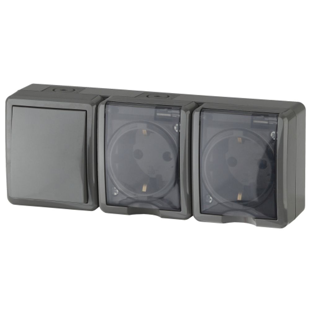 Блок две розетки + выключатель ЭРА Эксперт 11-7403-03 IP54 16A-10AX-250В ОУ серый | Эра Эксперт