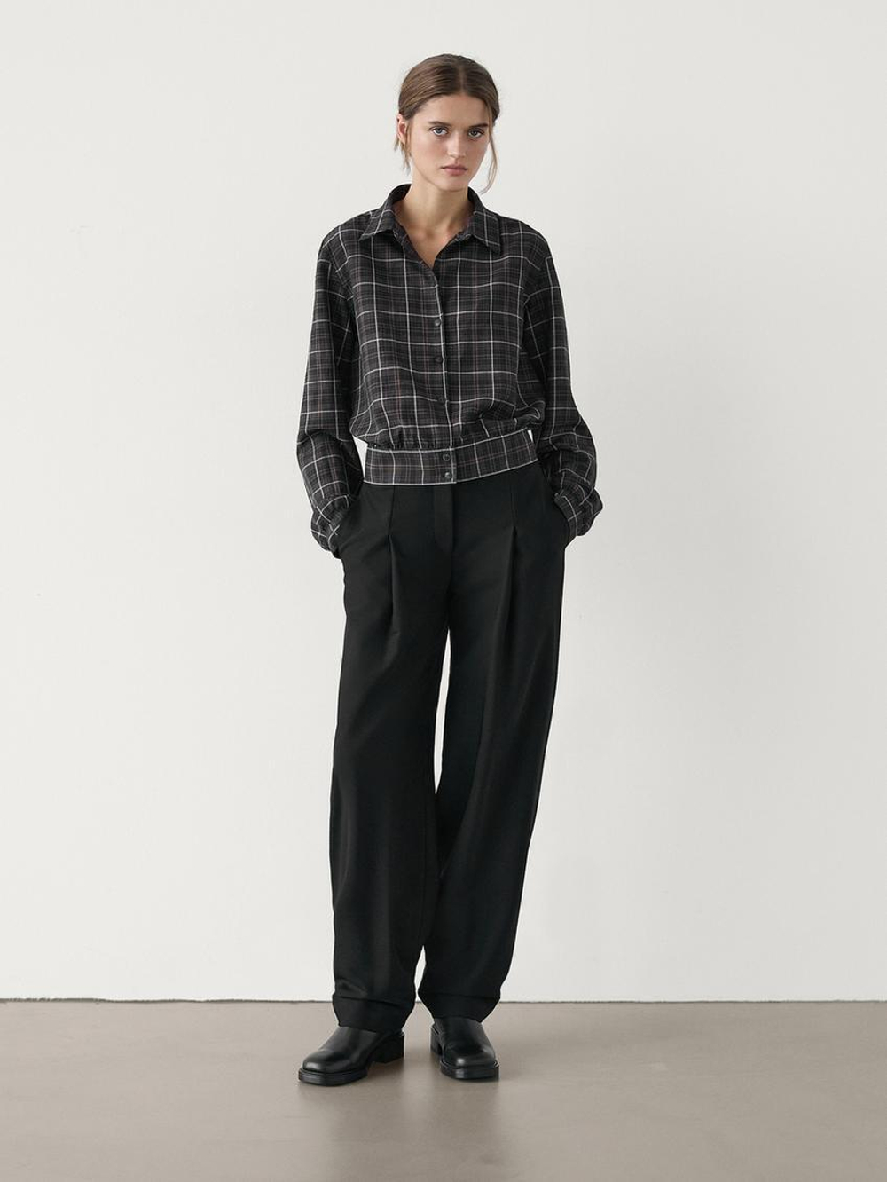 Massimo Dutti Рубашка в клетку с поясом, темно-серый