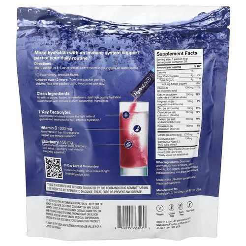 Hydralyte, Hydralyte Plus +, порошок с шипучим электролитом, ягодный вкус, 20 пакетиков по 9 г (0,31 унции)