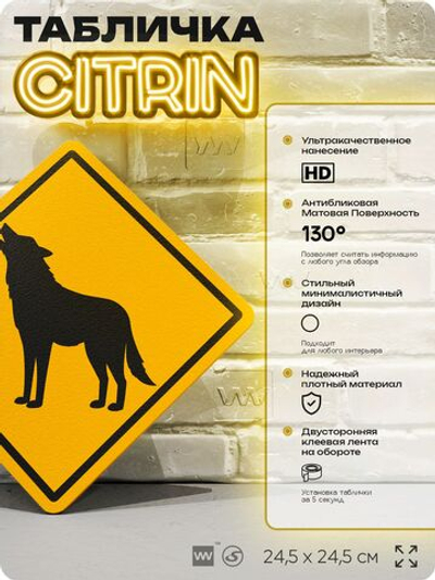 Табличка прикольная "Осторожно, волки" на дверь и стену, информационная и предупреждающая, декоративный знак, 24,5х24,5 см, пластиковая, Айдентика Технолоджи