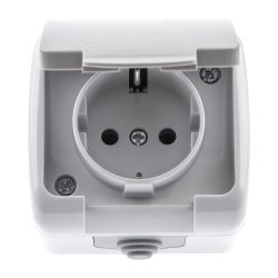 Розетка Intro Atlantic 5-201-03 с заземлением 2P+E Schuko 16А-250В IP54 ОУ серый