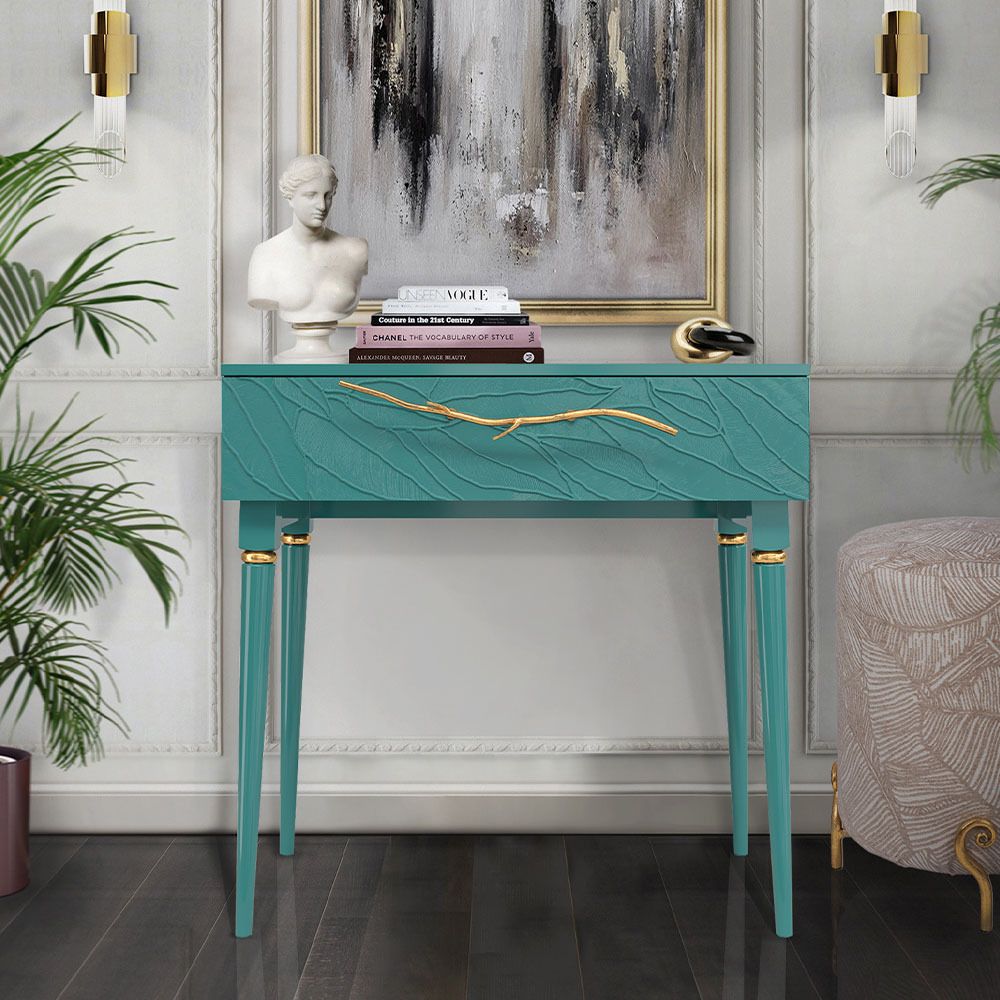 Консоль Арт Колор leaves Классик Голд Пастельно-синий