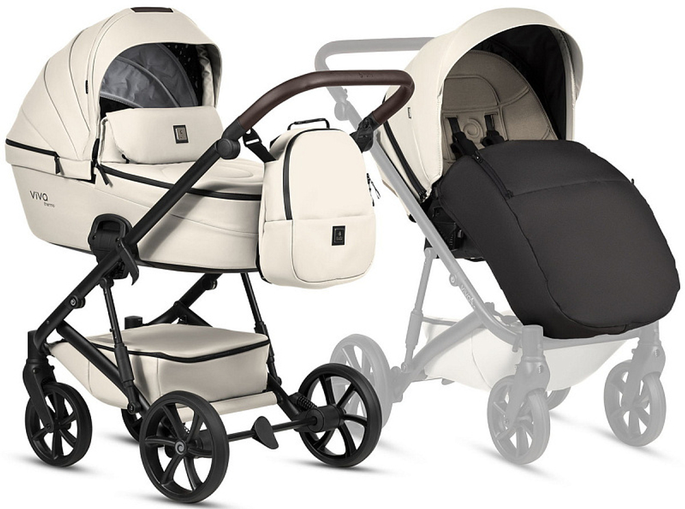 Детская коляска Tutis Viva 6 Plus Leather 3 в 1 с автокреслом Elo Lux EduSky Black 1612086 Vanilla